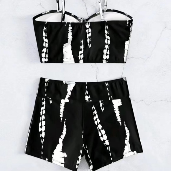 Boho Tie Dye 2 Piece Drawstring Accent Wireless Top Shorts Bikini Swim Swimsuit - Picture 2 of 16